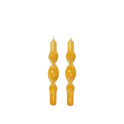 Broste Candle Twist Giftboxed Set Of 2 - Glossy Golden Yellow